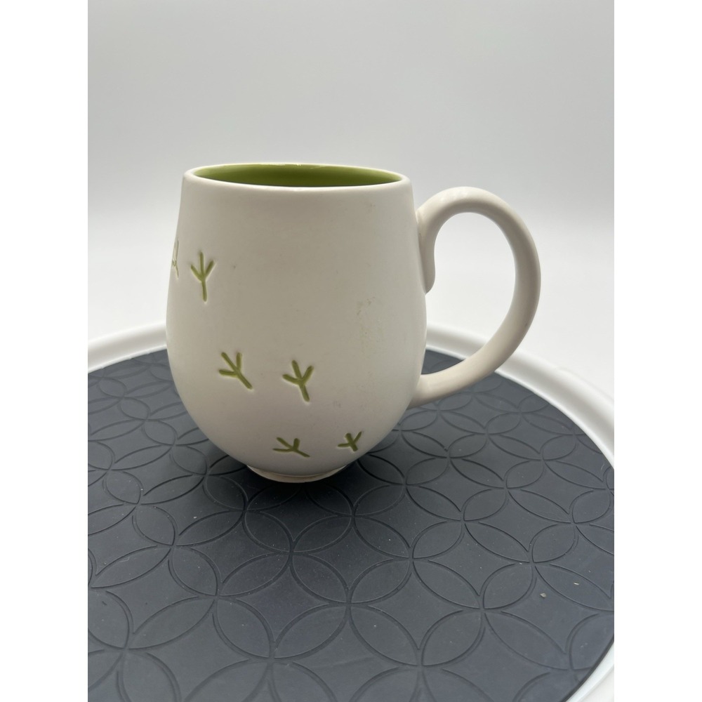 Hallmark White & Green Ceramic Coffee Mug Embossed Leaf Pattern 14 oz
